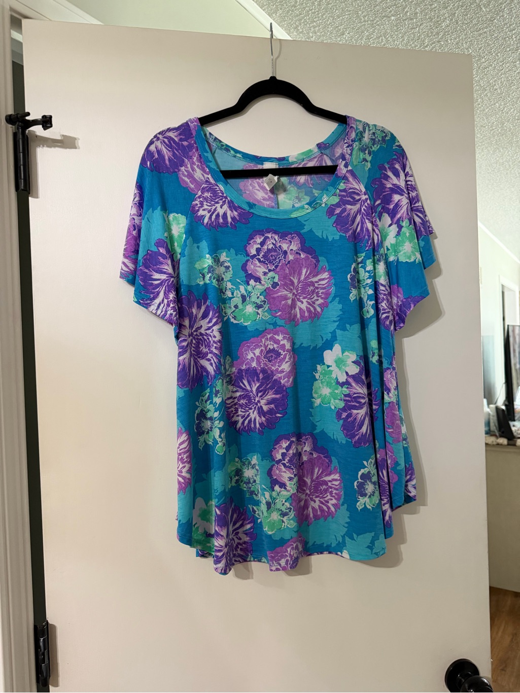 Honeyme Ladies Blue Floral Short-Sleeve Top